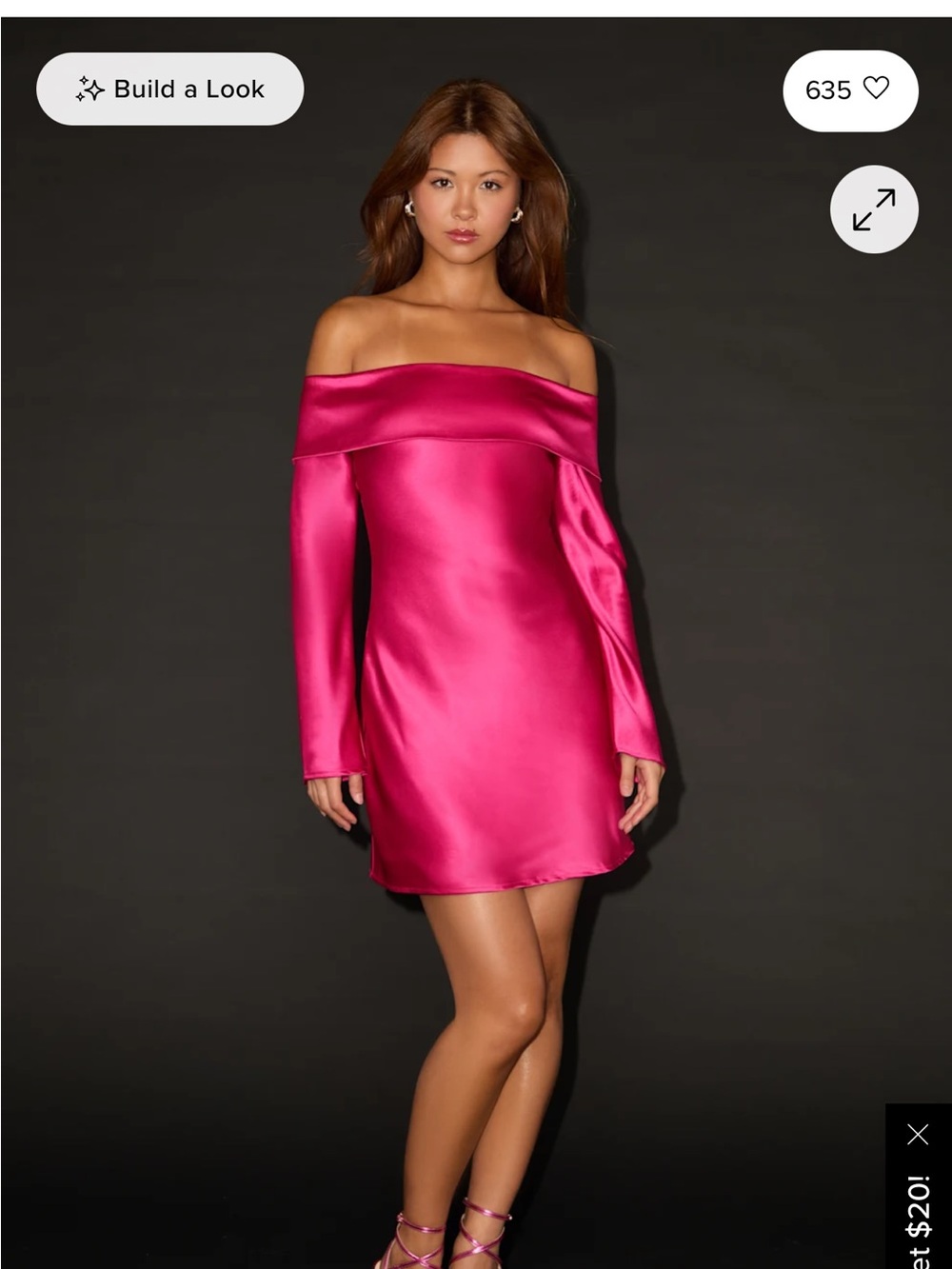 Lulu's Off-the-Shoulder Satin Mini Dress in Hot Pink